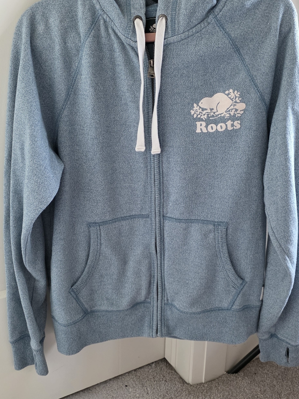 Roots Light Blue Zip-Up Hoodie with White Logo